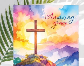 Pack of 5 Christian Easter Cards, Amazing Grace, with white envelopes and Bible verse inside these Religious Easter cards