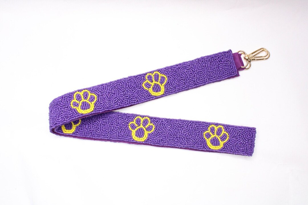 Beaded Gameday Strap Hand Beaded Clear Purse Strap LSU Tiger Purple and