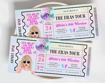 Eras Birthday Ticket Invitation Eras Party Decorations It's me Hi Taylor Musical In my Birthday Era Invite Swiftie Mirrorball Eras Tour TS-9