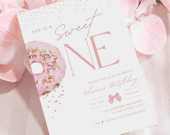 Sweet One Donut Birthday Invitation Template (Digital Download)