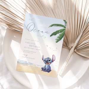 Lilo and Stitch Birthday Invitation Digital and Printable Invite Minimal Lilo & Stitch Cartoon Invite Tropical Kids Invitation Ocean Theme 2