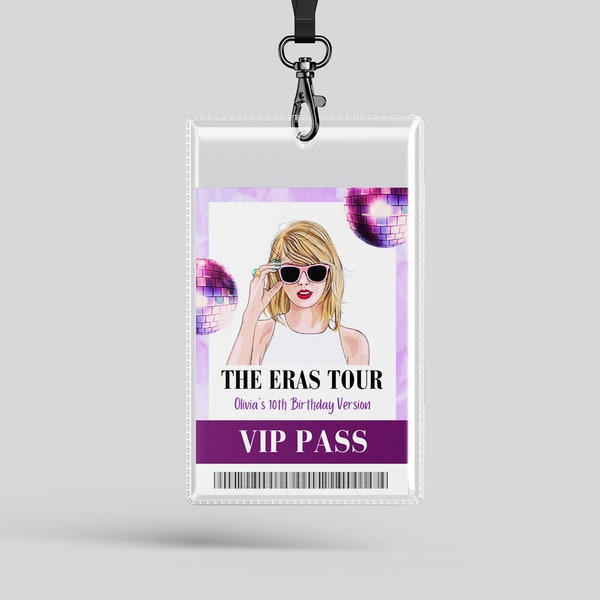 Eras VIP Pass It's me Hi Taylor Photo Eras Party Decorations Editable In my Birthday Era Lanyard Swiftie Eras Tour Ticket Guest Entry Card 2