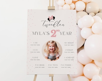 Oh Twoodles Milestone Any Age Poster Sign Girl Second Minnie Mouse Easel Twodles Welcome Digital Template Pink Bday Head Bow Polkadot 2nd