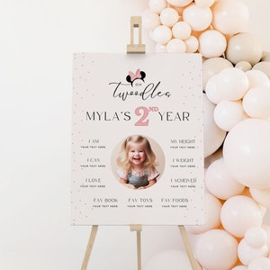 Oh Twoodles Milestone Any Age Poster Sign Girl Second Minnie Mouse Easel Twodles Welcome Digital Template Pink Bday Head Bow Polkadot 2nd