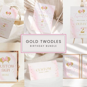 Oh Twodles Gold Birthday Bundle Party Decor Glitter Poster Sign Girl Two Second Minnie Mouse Theme Hot Diggity Dog Clubhouse Minnie Ears