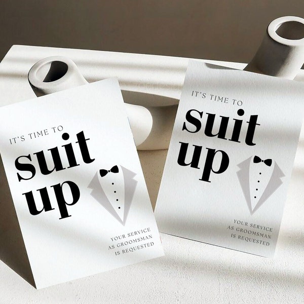 Suit Up Card Template Groomsmen Proposal Printable Modern Minimalist Will You Be My Groomsmen Card Be My BestMan Gift Hamper Square Round