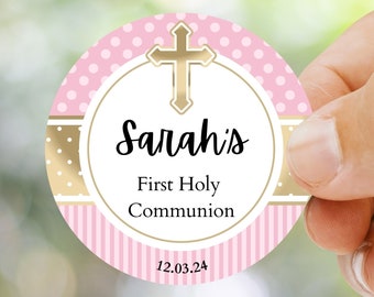 Personalised Stickers, First Holy Communion Sticker, Confirmation Sticker, Sweet Bag Sticker, Party Favour Sticker, 6cm 4cm Round Sticker