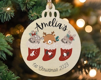 Personalised Christmas Ornament, Baby’s First Christmas Ornament, Custom Christmas Bauble, Christmas Keepsake, Wooden Christmas Ornament