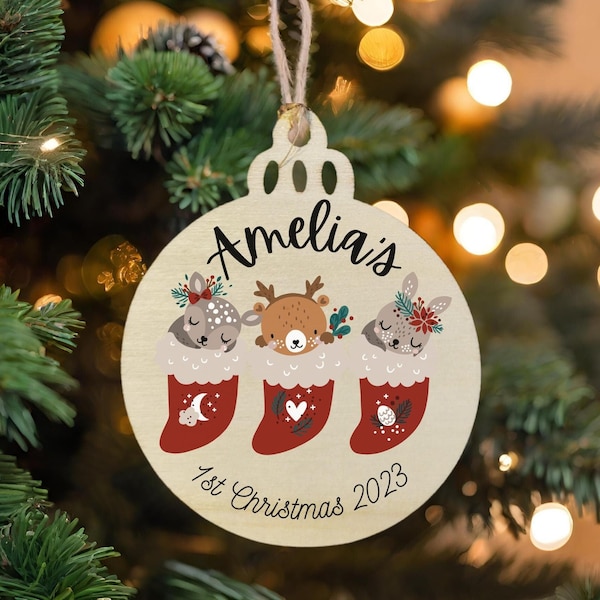 Personalised Christmas Ornament, Baby’s First Christmas Ornament, Custom Christmas Bauble, Christmas Keepsake, Wooden Christmas Ornament