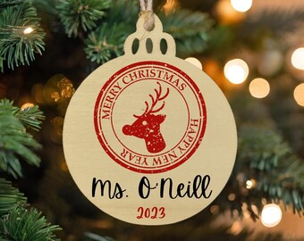 Teacher Christmas Gift, Personalised Teacher Decoration & Card, Wooden Christmas Ornament, SNA Christmas Gift, School Christmas Present