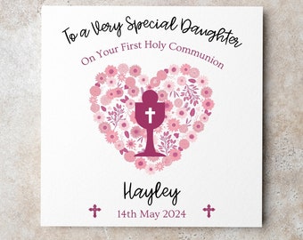 Personalised Communion Card, First Holy Communion, Girl Card, Daughter, Grand-Daughter, Niece, God-Daughter, Name Card, Communion Keepsake