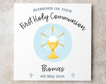 Personalised Communion Card, First Holy Communion, Boy Communion Card, Son, Grandson, Nephew, Name Communion Card, Communion Keepsake