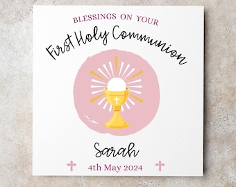 Personalised Communion Card, First Holy Communion, Girl Card, Daughter, Grand-daughter, Niece, Name Communion Card, Communion Keepsake