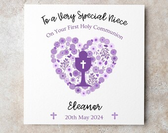 Personalised Communion Card, First Holy Communion, Girl Card, Daughter, Grand-daughter, Niece, Name Communion Card, Communion Keepsake