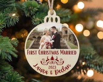 First Christmas Married Photo Ornament, Wedding Photo Ornament, First Christmas Keepsake, Wooden Christmas Ornament, Wedding Gift