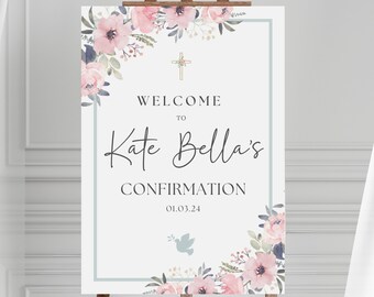 Personalised Confirmation Sign, First Holy Communion Sign, Welcome Sign, Clear Stand, Confirmation Décor, Confirmation Communion Keepsake,