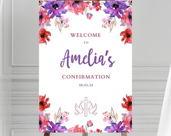 Personalised Confirmation Sign, First Holy Communion Sign, Welcome Sign, Clear Stand, Confirmation Décor, Confirmation Communion Keepsake