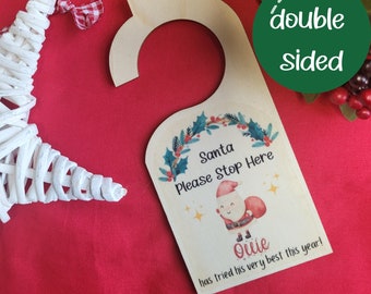 Custom Christmas Door Hanger, Positive Affirmations for Kids, Santa Stop Here, Kids Affirmations Decoration, Wooden Christmas Decoration