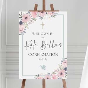 Personalised Confirmation Sign, First Holy Communion Sign, Welcome Sign, Clear Stand, Confirmation Décor, Confirmation Communion Keepsake, image 1