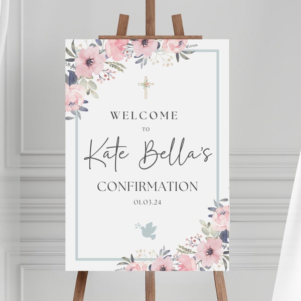 Personalised Confirmation Sign, First Holy Communion Sign, Welcome Sign, Clear Stand, Confirmation Décor, Confirmation Communion Keepsake,