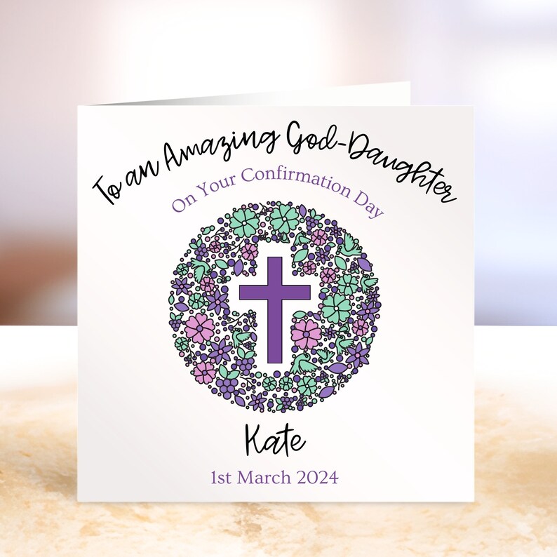 Personalised Confirmation Card, Girl Confirmation Card, Daughter, Grand-Daughter, Niece, God-Daughter, Name Card, Confirmation Keepsake zdjęcie 2