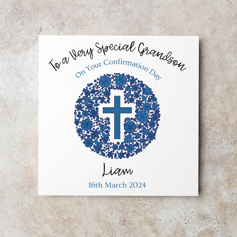 Personalised Confirmation Card, Boy Confirmation Card, Son, Grandson, Nephew, Godson, Name Confirmation Card, Confirmation Keepsake zdjęcie 1