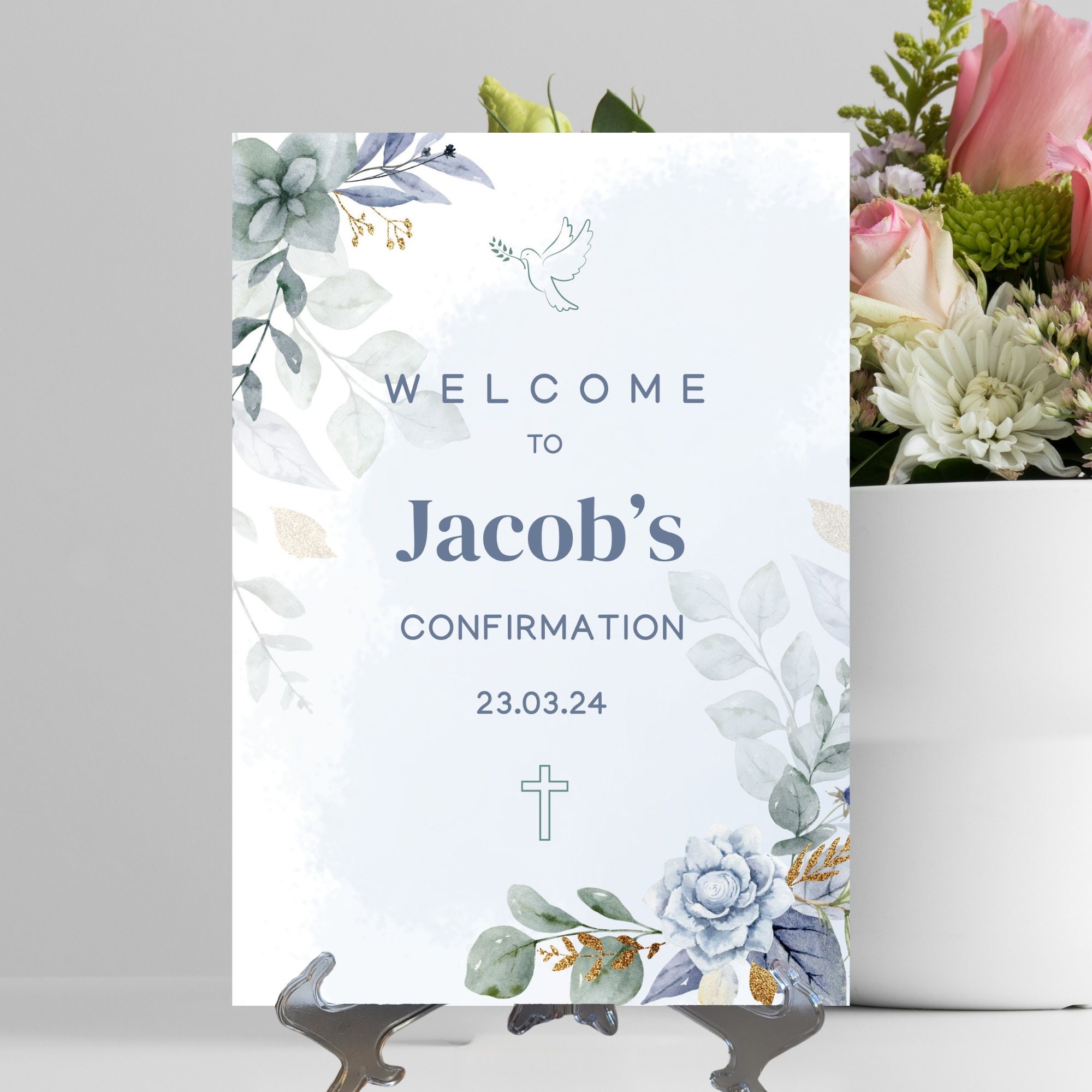 Personalised Confirmation Sign, Sign, Clear Stand, Confirmation