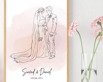 Custom line drawing, Wedding portrait, Engagement gift, Anniversary gift, Personalised illustration, Hand-drawn artwork