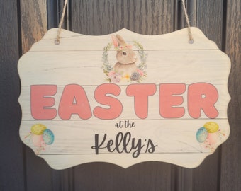 Personalised Family Easter Sign, Easter at the, Family Name Easter Decoration, Wooden Easter Sign, Custom Easter Gift