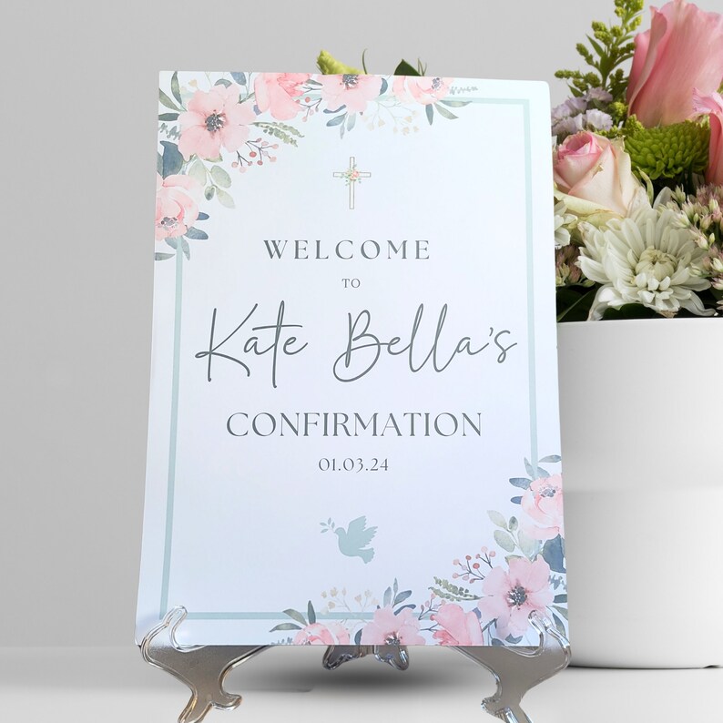 Personalised Confirmation Sign, First Holy Communion Sign, Welcome Sign, Clear Stand, Confirmation Décor, Confirmation Communion Keepsake, image 3