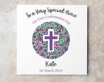 Personalised Confirmation Card, Girl Confirmation Card, Daughter, Grand-Daughter, Niece, God-Daughter, Name Card, Confirmation Keepsake