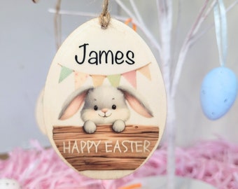 Personalised Family Easter Ornament, Bunny Family Decoration, Easter Keepsake, Wooden Easter Ornament, Easter Gift