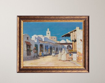 Tunisia Art, Vintage North African Art Print, A Street in Tunis