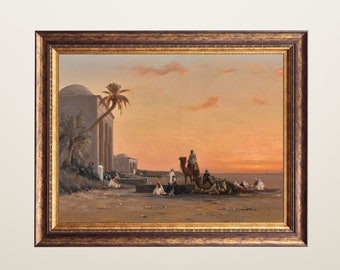 Art égyptien, peinture du Moyen-Orient, art arabe vintage