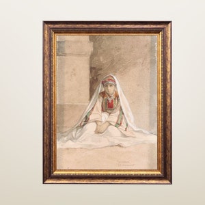 Palestine Art, Middle Eastern Painting, Girl from Jerusalem