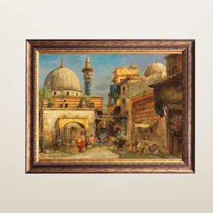 Syria Art, Market in Damascus Painting, Vintage Syria Painting
