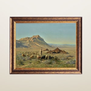 Middle Eastern Art, Vintage Arab Painting, Bedouin Encampment