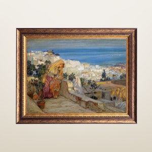 Algeria Art, North Africa Algeria Painting, Woman on a Rooftop