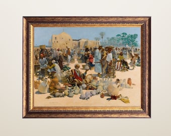 Egypt Art Print, Vintage Arab Art, Pottery Seller
