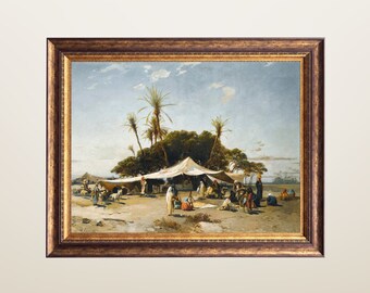 Arab Art, Middle Eastern Giclee Art Print, A Camp in the Desert