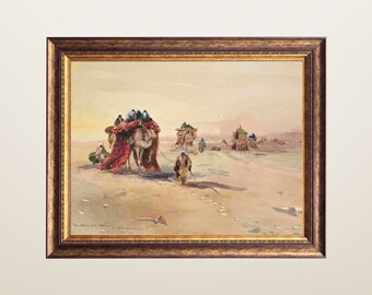 Middle Eastern Art, Vintage Islamic Painting, Return From Mecca