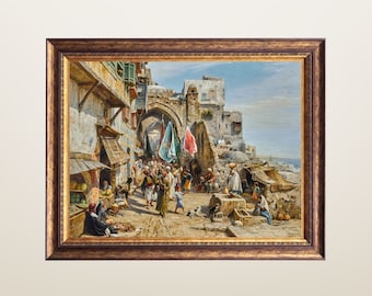 Palestine Art, A Procession in Jaffa, Middle Eastern Painting, Arab Art