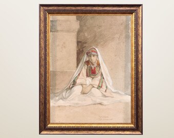 Palestine Art, Middle Eastern Painting, Art, Girl from Jerusalem