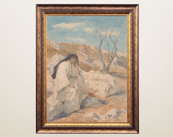 Palestine Art, Middle Eastern Painting, Arab Man in a Desert