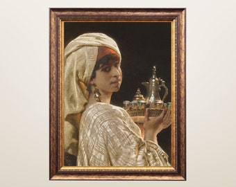 Middle Eastern Art Print, Vintage Arab Painting, The Coffee Service