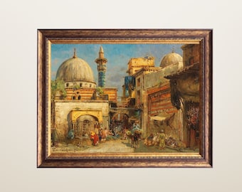 Syrien Kunst, Markt in Damaskus Malerei, Vintage Syrien Malerei