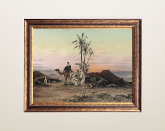 Arab Art, Middle Eastern Art, Bedouin Camp at Dusk Art Print
