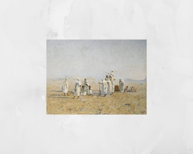 a framed painting of Bedouins in the desert