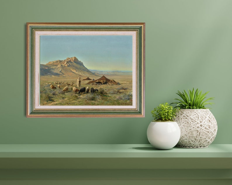 framed artwork called a bedoin encampment by artist names eugine alexis girardet