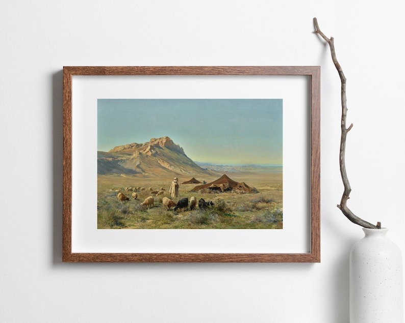 framed artwork called a bedoin encampment by artist names eugine alexis girardet